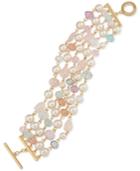 Carolee Gold-tone Imitation Pearl And Beaded Toggle Bracelet