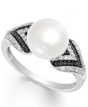 Diamond (1/3 Ct. T.w.) And Cultured Freshwater Pearl (9mm) Ring In Sterling Silver