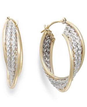 Two-tone Rope Hoop Earrings In 10k Gold