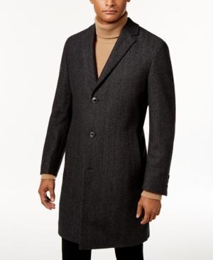 Hugo Men's Stratus Charcoal Herringbone Overcoat