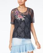 One Hart Juniors' Embroidered Lace Top, Created For Macy's