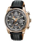Citizen Men's Eco-drive World Time A-t Black Leather Strap Watch 43mm At9013-03h