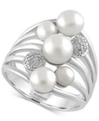 Effy Cultured Freshwater Pearl (4mm-6.5mm) And Diamond Accent Ring In Sterling Silver