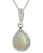Opal (7/8 Ct. T.w.) And Diamond (1/10 Ct. T.w.) 18 Pendant Necklace In 14k Gold And White Gold