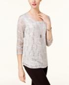Jm Collection Lace Sequined Top, Created For Macy's