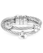 White Topaz Double Row Cable Ring In Stainless Steel And Sterling Silver