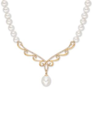 Honora White Cultured Freshwater Pearl (5-6 & 8mm) & Diamond (1/3 Ct. T.w.) 17 Collar Necklace In 14k Gold