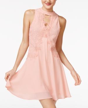 Shift Juniors' Lace Mock-neck A-line Dress