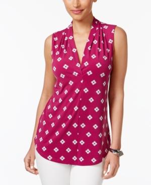 Charter Club Petite Printed Pleated-shoulder Top, Only At Macy's