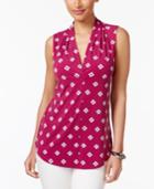 Charter Club Petite Printed Pleated-shoulder Top, Only At Macy's