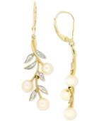 Cultured Freshwater Pearl (5mm) And Diamond Accent Drop Earrings In 14k Gold