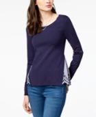 Maison Jules Layered-look Eyelet Sweater, Created For Macy's