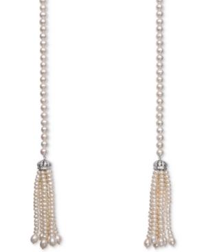 Belle De Mer White Cultured Freshwater Pearl (4-7mm) And Cubic Zirconia Tasseled Long Strand Necklace