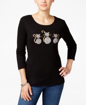 Karen Scott Petite Cat Graphic Top, Only At Macy's