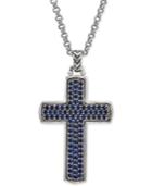 Esquire Men's Jewelry Sapphire Cross Pendant Necklace (2 Ct. T.w.) In Sterling Silver, Created For Macy's