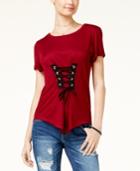 Almost Famous Juniors' Corset-front High-low T-shirt