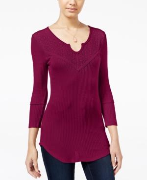 Almost Famous Juniors' Waffle-knit Top With Lace-back