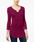 Almost Famous Juniors' Waffle-knit Top With Lace-back