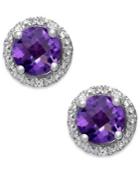 Amethyst (1-3/4 Ct. T.w.) And Diamond Accent Halo Stud Earrings In 14k White Gold