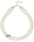 Charter Club Gold-tone Imitation Pearl And Cubic Zirconia Double Strand Necklace, Only At Macy's