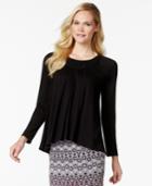 Studio M Long-sleeve Embroidered Swing Top