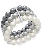 Charter Club Silver-tone Imitation Pearl Triple-row Stretch Bracelet, Created For Macy's