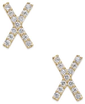 Cubic Zirconia Crisscross Stud Earrings In 10k Gold