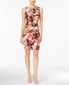 Connected Floral-print Keyhole Belted Sheath Dress