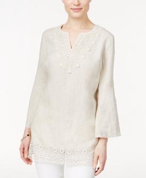 Jm Collection Lace-trim Linen Tunic, Only At Macy's