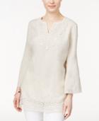 Jm Collection Lace-trim Linen Tunic, Only At Macy's