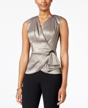 Alex Evenings Pleated Faux-wrap Blouse