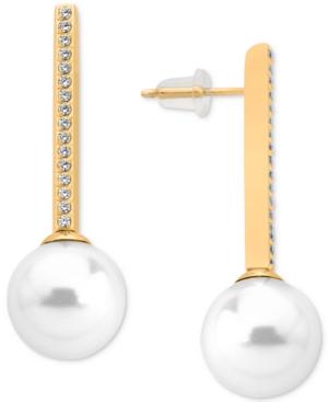 Majorica Gold-tone Imitation Pearl And Cubic Zirconia Drop Earrings