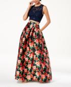 B Darlin Juniors' Lace-top Printed-skirt 2-pc. Gown