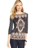 Charter Club Printed 3-button Shoulder Top, Only At Macy's