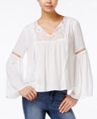 Bcx Juniors' Lace-trim Bell-sleeve Peasant Top
