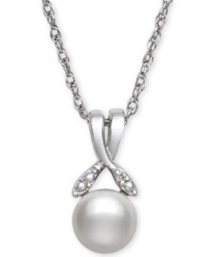 Cultured Freshwater Pearl (6mm) And Diamond Accent Pendant Necklace In Sterling Silver