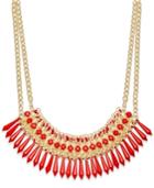 Bar Iii Gold-tone Red Bead Fabric-wrapped Statement Necklace