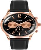 Henry London Richmond Unisex 41mm Black Leather Strap Watch With Rose Gold Stainless Steel Casing