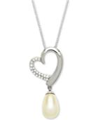 Cultured Freshwater Pearl (10 X 7mm) & Diamond (1/10 Ct. T.w.) 18 Heart Pendant Necklace In Sterling Silver