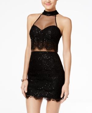 Teeze Me Juniors' Illusion Lace Halter Bodycon Dress