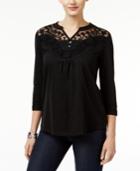 Style & Co. Lace-neck Embroidered Top, Only At Macy's
