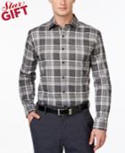 Tasso Elba Tartan Gray Button-front Shirt, Only At Macy's