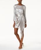 Bardot Draped Metallic Asymmetrical Dress