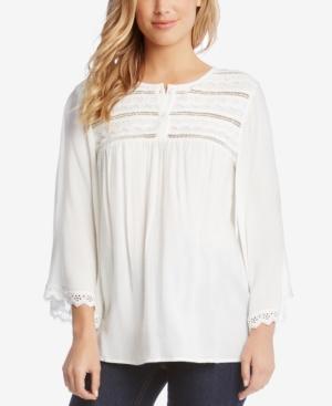Karen Kane Embroidered Crochet-inset Top
