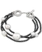 Majorica Two-tone Sterling Silver Imitation Pearl Multi-row Bracelet