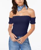 Almost Famous Juniors' Smocked Off-the-shoulder Crop Top