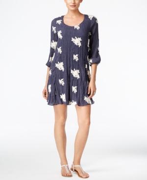Eci Denim Floral-print Crinkle Shift Dress