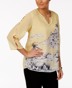 Alfred Dunner Seas The Day Button-sleeve Top