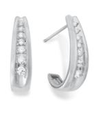 Diamond Channel-set J Hoop Earrings In 14k White Gold (1/4 Ct. T.w.)