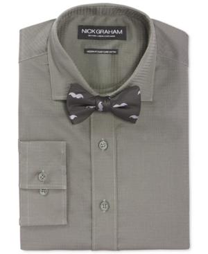 Nick Graham Charcoal Dobby Solid Dress Shirt And Black Moustache Bowtie Set
